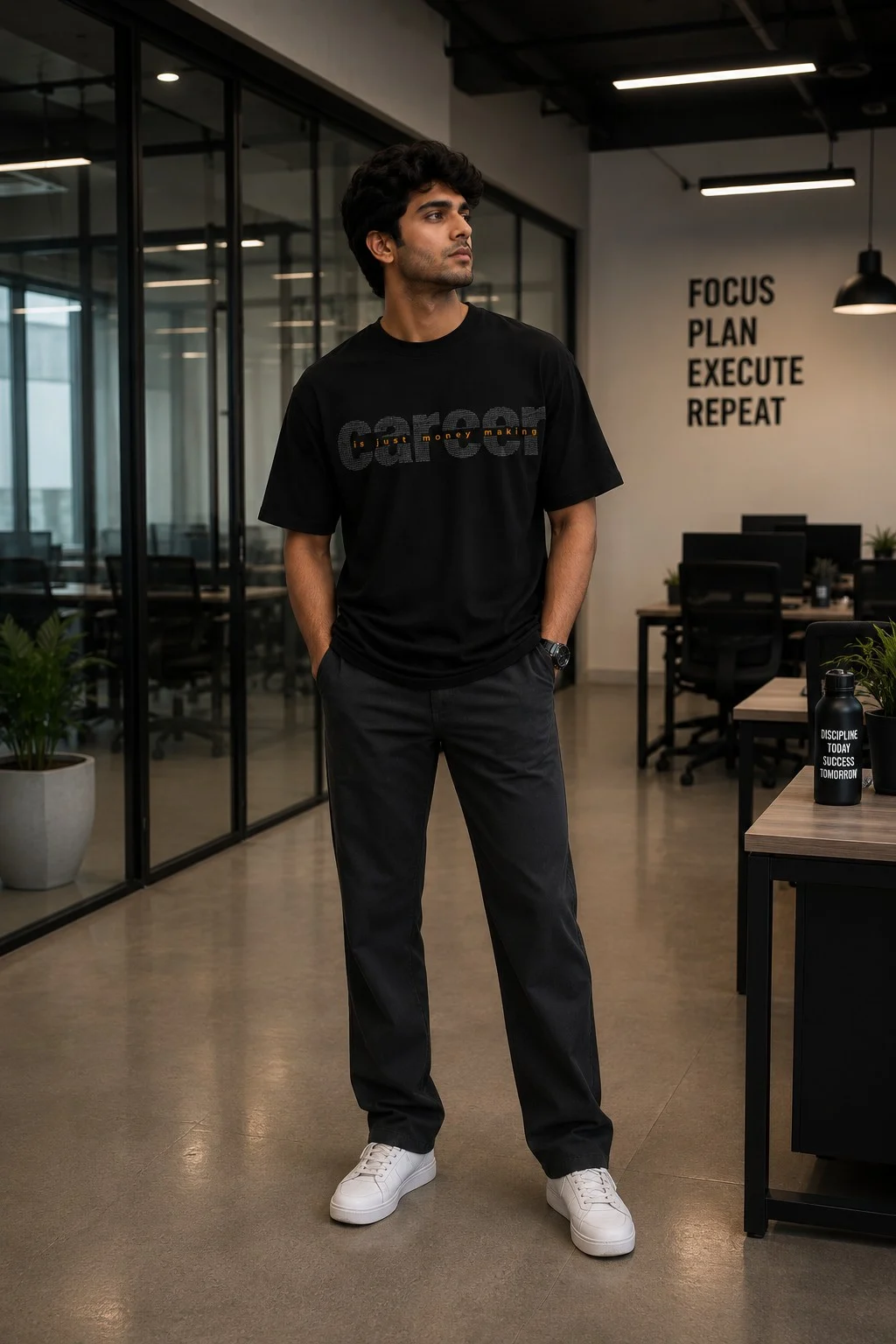 Ristair model wearing an original black graphic tee